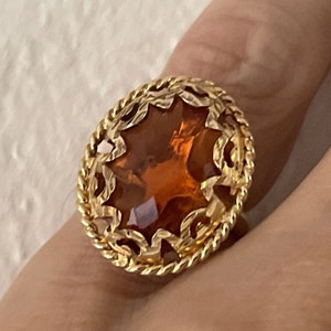 Vintage Gold-tone Sterling Silver Ring size 6 Simulated Orange Citrine Topaz