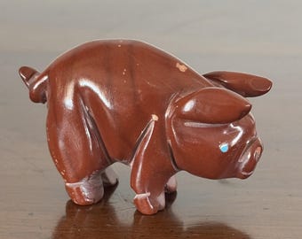 Zuni Pueblo Pig Fetish Carnelian Agate Turquoise Eyes 2" by 1.5"