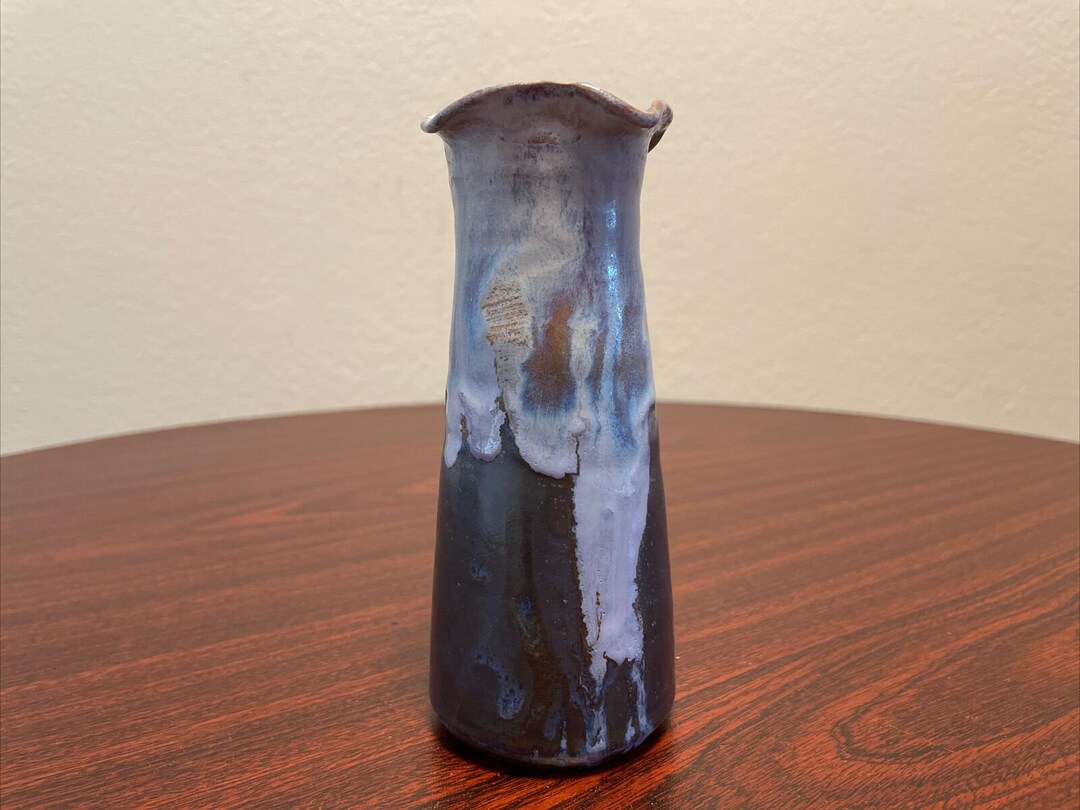 Vintage 6" Hand Thrown Studio Art Pottery Vase Mixed Blue Glaze Small ...