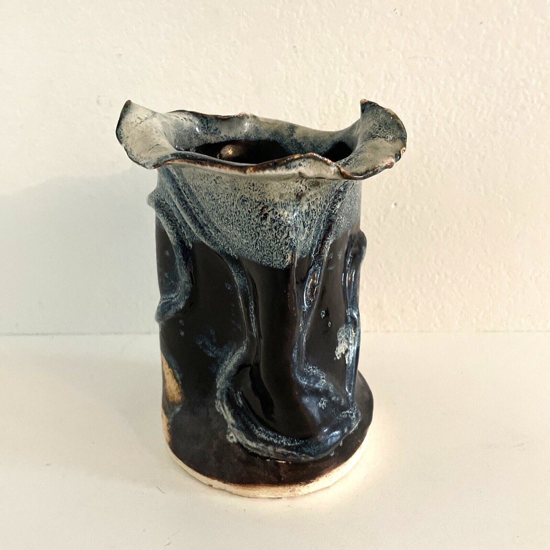 Vintage 7.5x5.5 Hand Thrown Studio Art Pottery Vase Brutalist Drip ...