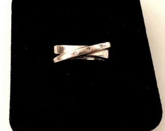 NOS Sterling Silver Bypass Diamond Band Ring size 6 Ladies Men