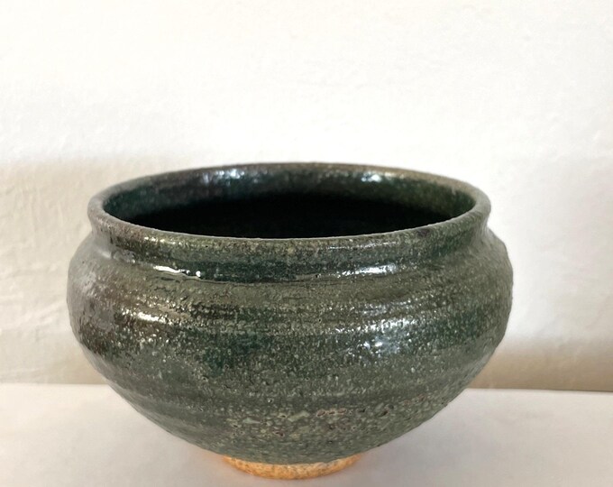 Vintage Hand Thrown Studio Art Pottery Bowl / Dish 3.5" Burnished Green ...