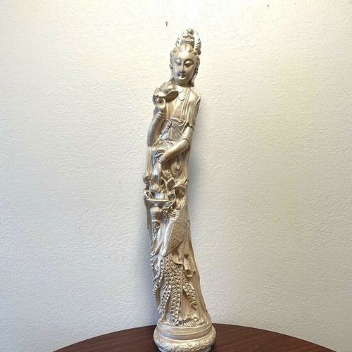 Vintage Oriental Kwan Yin Goddess Statue Plaster Tusk shops Shaped Beige over 26' tall