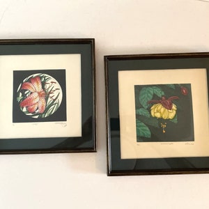 Set 2 Jess Flores & Pafer Color Etching Prints Flowers Signed Framed Square