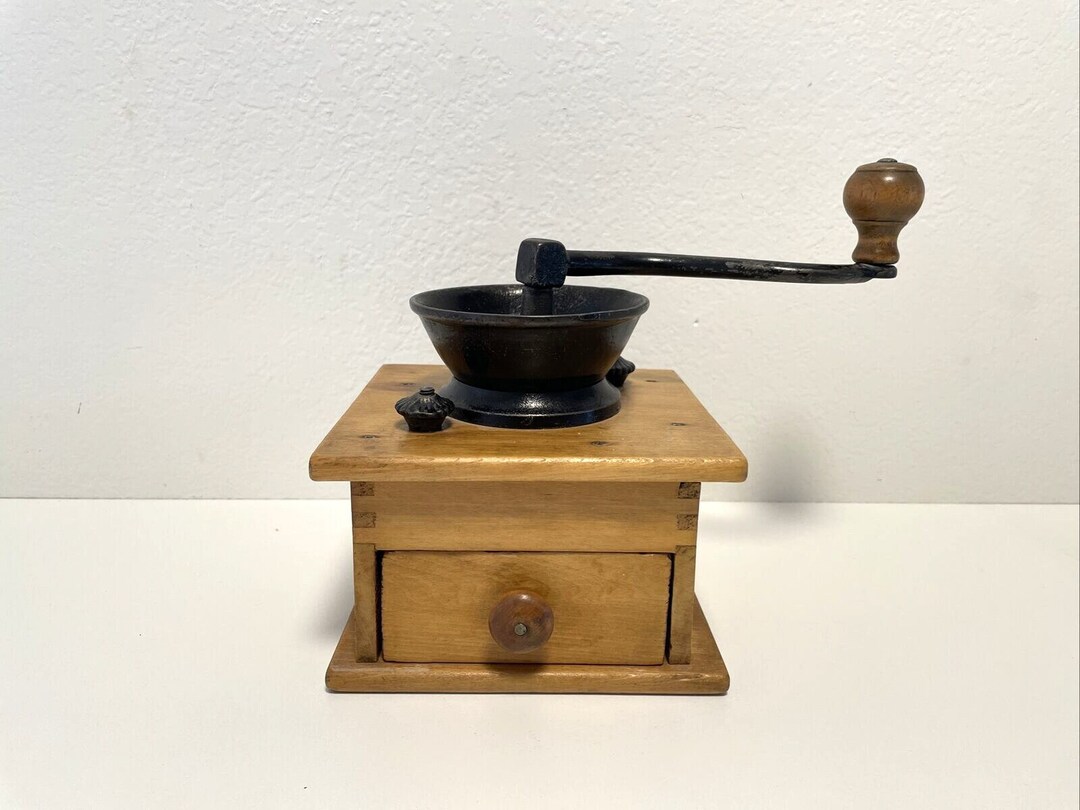 Antique Wood & Cast Iron Table Top Coffee Grinder W Drawer Etsy