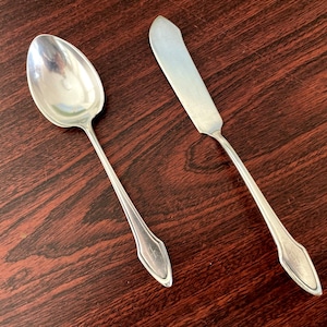 Alvin Silver Plate Molly Stark Butter Knife & Sugar Spoon Vintage F monogram