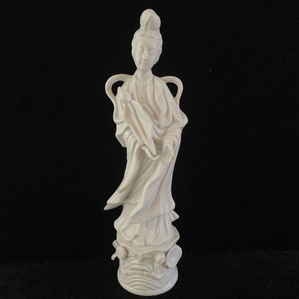 Vintage Kwan Yin Asian Goddess Statue 12" White Porcelain