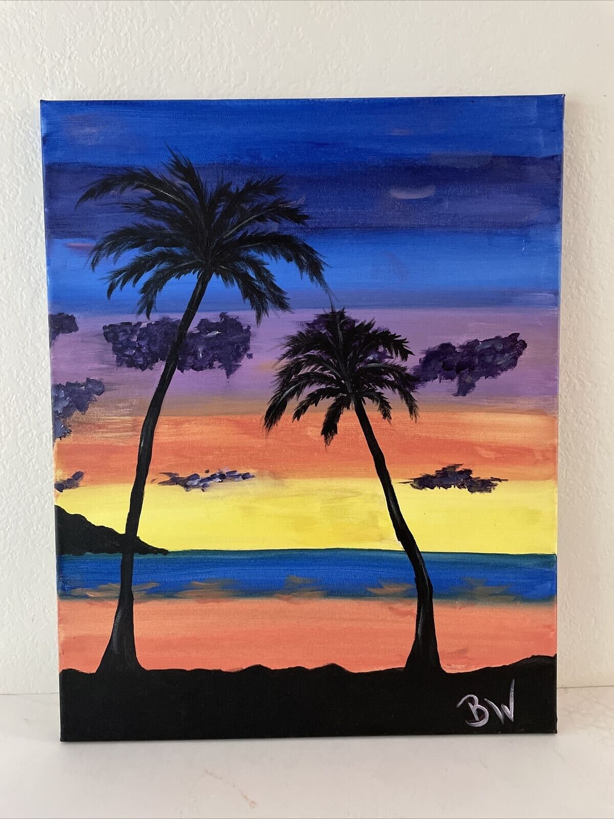 ⭐️ Ocean Art With Palm Trees⭐️ Ocean Beach Painting Palm Tree Sunset Beach Art Original Oil
