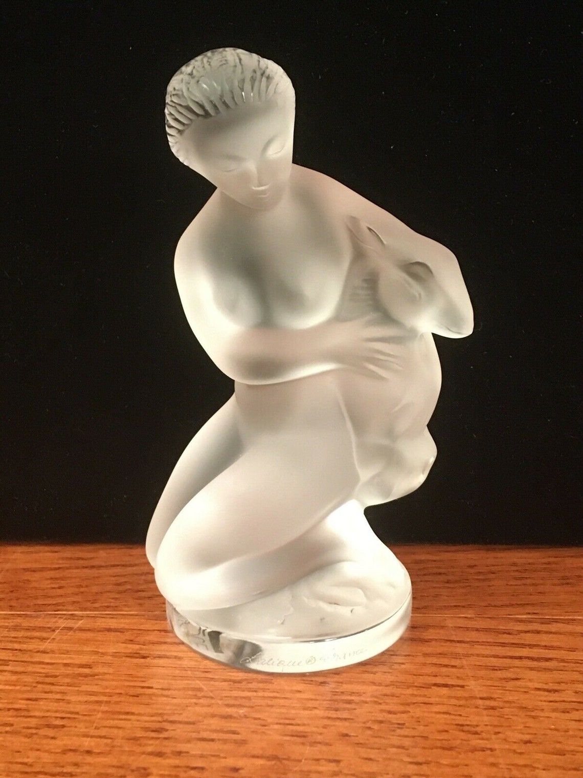 Vintage Lalique Crystal Woman With Fawn Figure Etsy