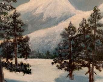 Vintage Original Painting Mountain Winter Landscape Signed