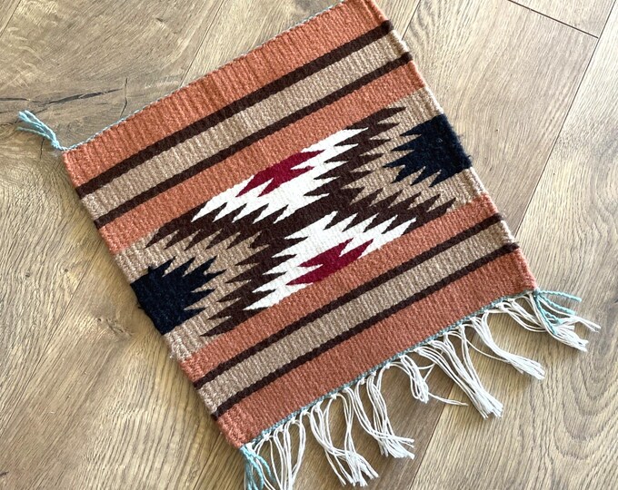 Vintage Navajo Sampler Woven Wool Mini Rug 12x11