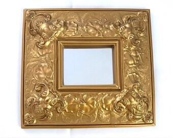 Rectangle Vintage Hollywood Regency Gold Gilt Wall Mirror 13x11.5"