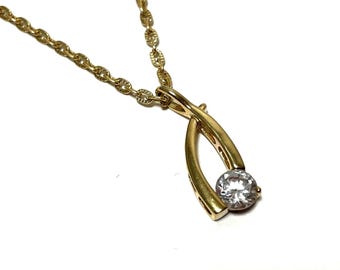 Vintage Modern Abstract Gold-tone Zirconia Pendant Chain Necklace