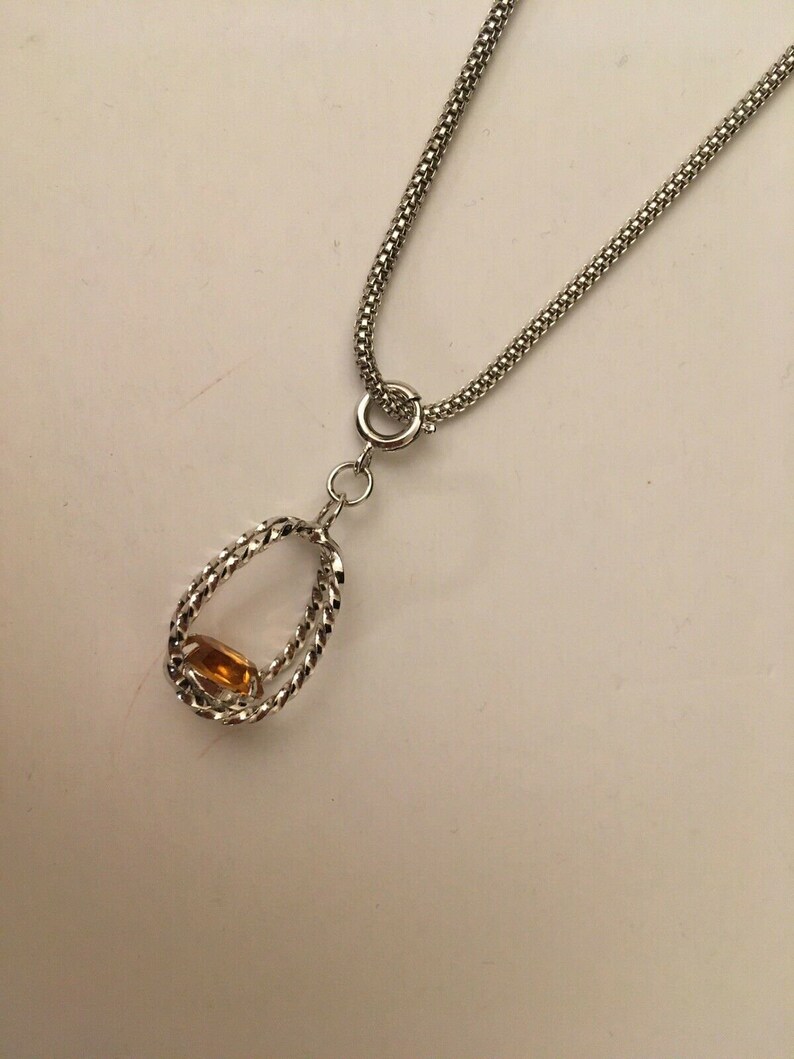 Costume 18 Silver tone Snake Chain Necklace w Citrine Topaz Cradle Pendant