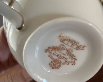 Vintage Wako China Cup & Saucer Black W Gold White Leaf