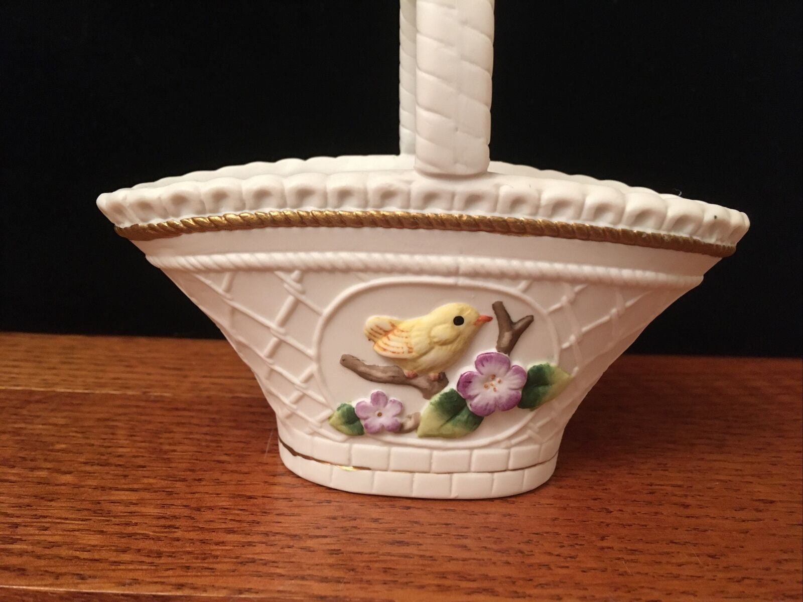 Small Vintage 5 White Porcelain Basket w/ Yellow Bird Etsy