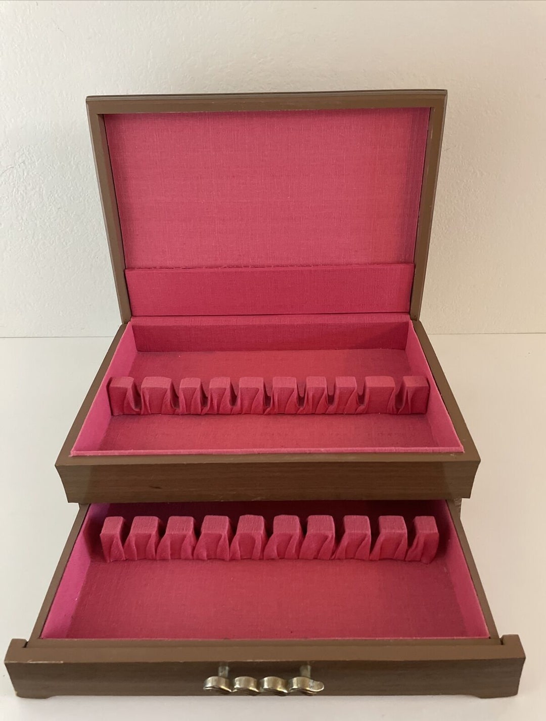 Vintage Wood Flatware Storage Chest 12 Settings International Etsy