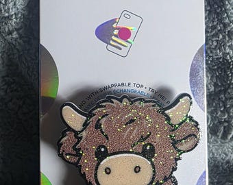 Cute brown highland cow flat phone grippy