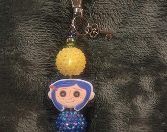 Cute Coraline beaded zipper pull/ purse charm/Keychain