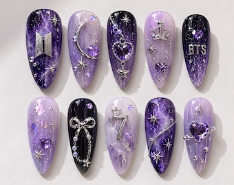 BTS Galaxy Press On Nails | "Purple You?" ARMY Edition Design
