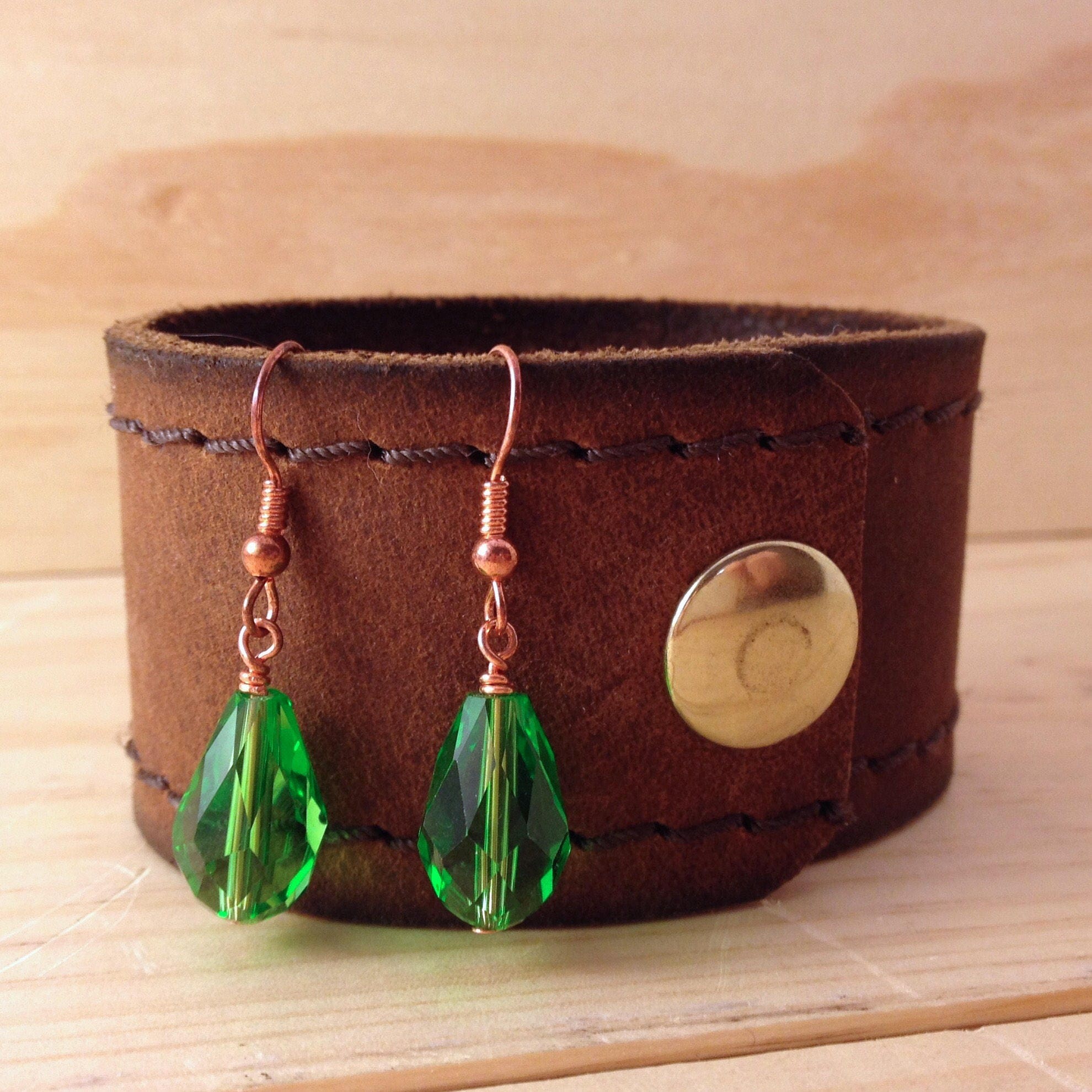 FOUR GREEN FIELDS / Emerald Green Crystal & Copper Earrings Etsy