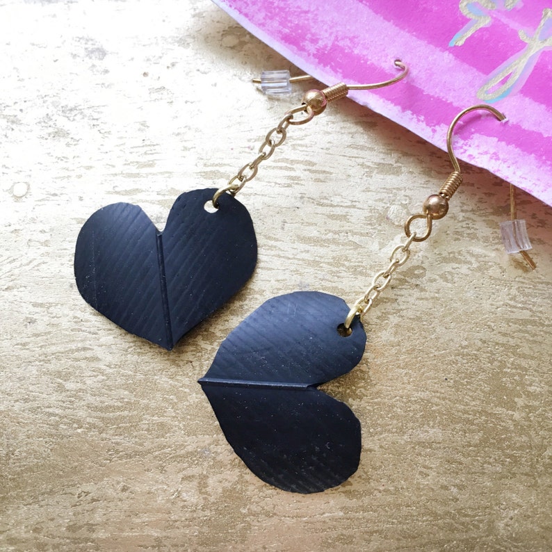 A CHROÍ Inner Tube Jewelry Heart Earrings Black Hearts Eco Etsy