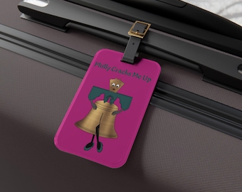 Etiqueta para equipaje "Philly Cracks Me Up" con información de contacto - Rosa