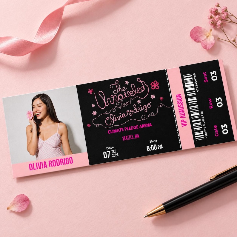 Pledge Cards Samples Olivia Rodrigo Unraveled Tour Ticket Canva Template, Editable Concert ...