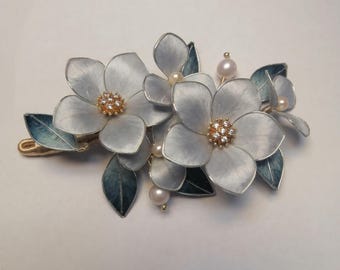 Handmade Chinese Filigree Velvet Flower Hair Clip, Luxury Mulberry Silk Vintage Bridal Accessory, Intangible Cultural Heritage Headdress