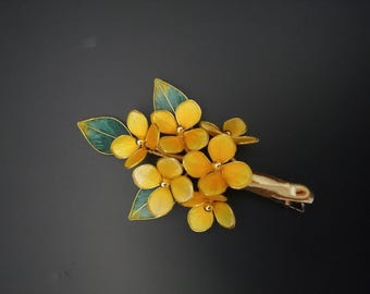 Presilha de cabelo em filigrana de osmanthus, grampo de cabelo com flor de seda, herança chinesa