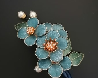 Handgemaakte blauwe zijde bloemen haarspeldje voor traditionele Chinese outfits