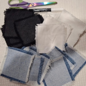 Craft, recycled Denim Squares, Frayed Edge Fabric Scraps for Crafting (10x10cm)