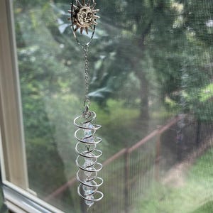 Silver Sun Suncatcher, Celestial Hoop Spiral, Crystal Prism Mobile, Boho Rainbow Maker
