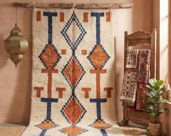 Handgeknüpfter marokkanischer Wollteppich, geometrisches Stammesmuster, Boho-Dekor