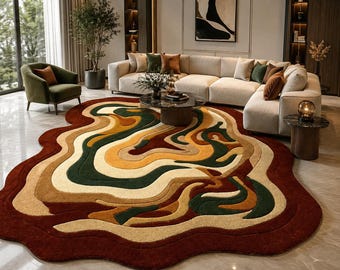 Hand Tufted Wool Rug, Abstract Organic Shaped Rug, Modern Luxury Area Rug, Contemporary Living Room Carpet, Designer Irregular Rug