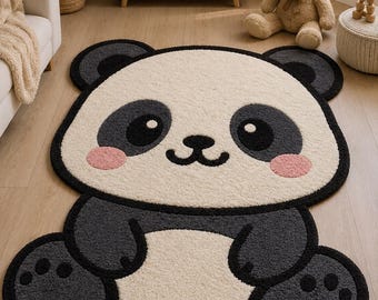 Niedlicher, handgeknüpfter Panda-Teppich, Kawaii-Tier-Kinderzimmerteppich, handgeknüpfter Wollteppich mit Schnittflor, Kinderzimmerteppich, Babyzimmerteppich