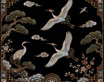 Korean Najeonchilgi Crane Art Print – Traditional Mother of Pearl