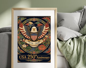 USA 250th Anniversary Eagle Print | Korean Dancheong Patriotic Art (Digital Download)