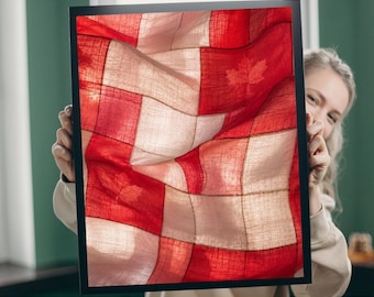 Canadian Flag Bojagi Textile Art | Handstitched Patchwork Linen Wrap