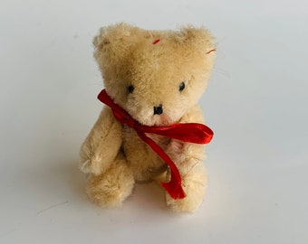 Blonde Curly Mohair Valentines Bear Adorable Vintage Jointed Mohair Bear Signed Pam Kisner Collectible Bear Bear Red Bow MohairJacket