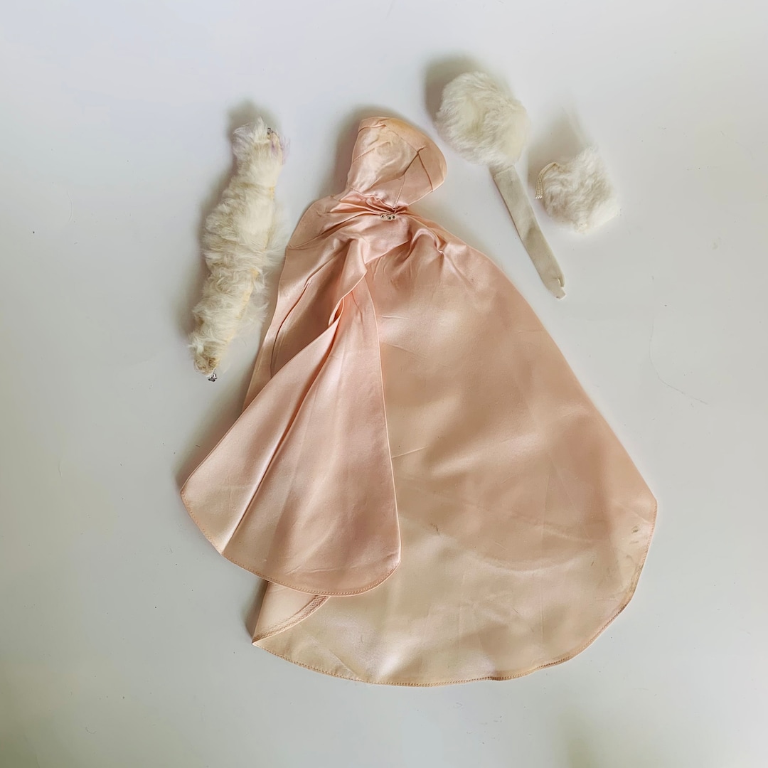 Vintage Barbie Pink Enchanted Evening Gown and White Fur Stole