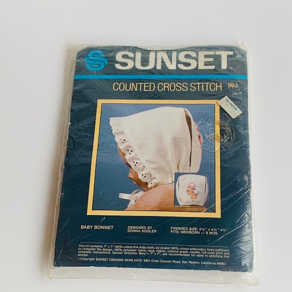 Vintage Sunset Counted Cross Stitch Baby Bonnet DIY Kit