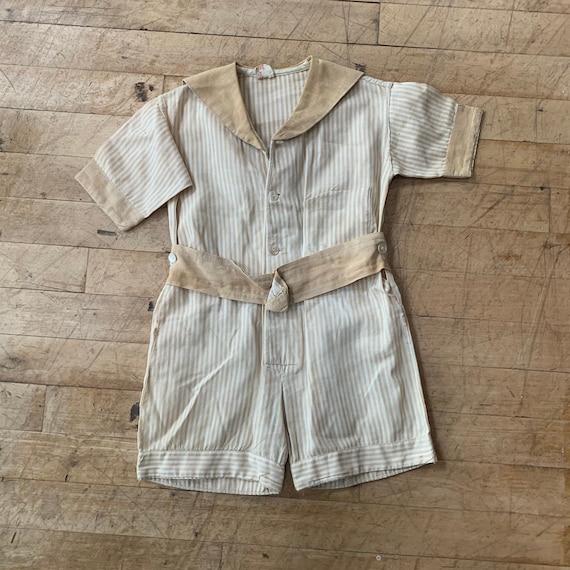 Vintage Toddle Romper, Champion, Brown and White … - image 1
