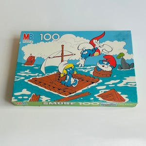 Vintage Milton Bradley Smurf Puzzle, Super Smurf, Raft