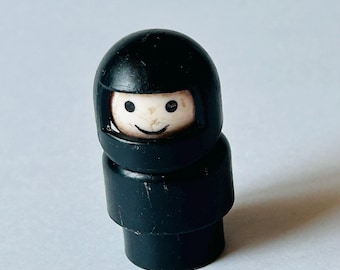 Vintage Fisher Price Little People, Race Car Driver, Black Suit and Helmet, Great Smile