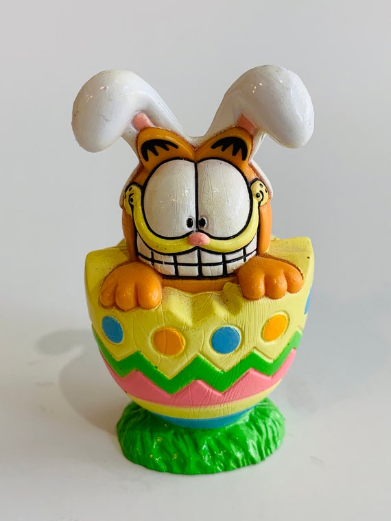 Vintage Garfield Figurine By Paws Easter Egg With Bunny Ears Etsy