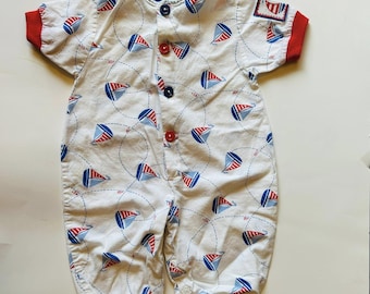 Vintage Sailboat Baby Romper, Summertime, One Piece