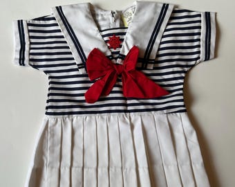 Vintage Sailor Dress with Hat, 12 Months
