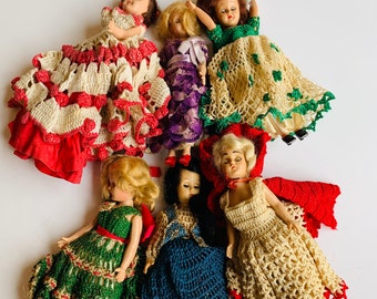 Vintage Collection of Dolls, Sleep Eyes, Posable, Crochet Dresses