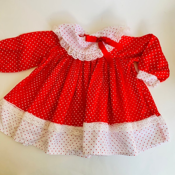 Vintage Baby Dress, Red and White Polka Dots, Sears